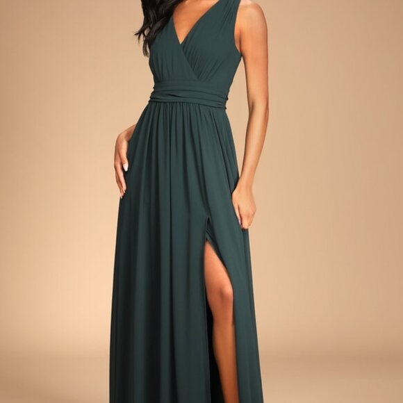 Lulus Dresses & Skirts - Lulus Thoughts Of Hue Emerald Green Surplice Maxi Dress - Size L